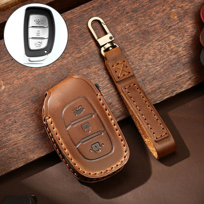 Hallmo Car Cowhide Leather Key Protective Cover Key Case for Hyundai IX35 B Style(Brown) - Car Key Cases by Hallmo | Online Shopping UK | buy2fix