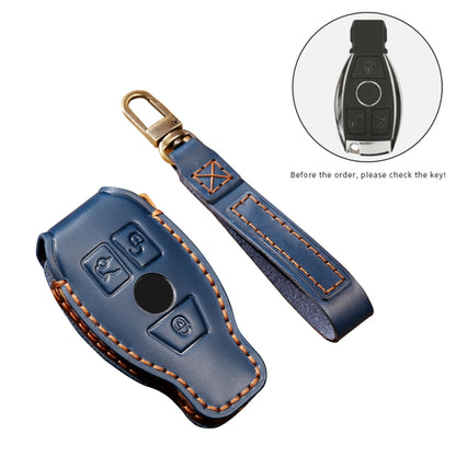 Hallmo Car Cowhide Leather Key Protective Cover Key Case for Old Mercedes-Benz E300L(Blue) - Car Key Cases by Hallmo | Online Shopping UK | buy2fix