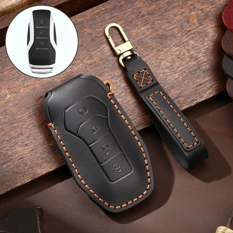 Hallmo Car Cowhide Leather Key Protective Cover Key Case for BYD(Black) - Car Key Cases by Hallmo | Online Shopping UK | buy2fix