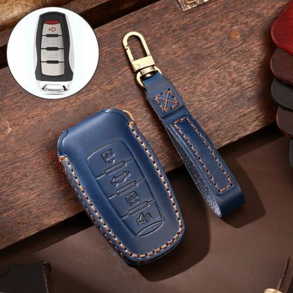 Hallmo Car Cowhide Leather Key Protective Cover Key Case for Haval H6 (Blue) - In Car by buy2fix | Online Shopping UK | buy2fix