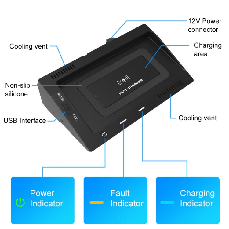 HFC-1031 Car Qi Standard Wireless Charger 10W Quick Charging for Volkswagen Teramont 2018-2020, Left Driving - In Car by buy2fix | Online Shopping UK | buy2fix