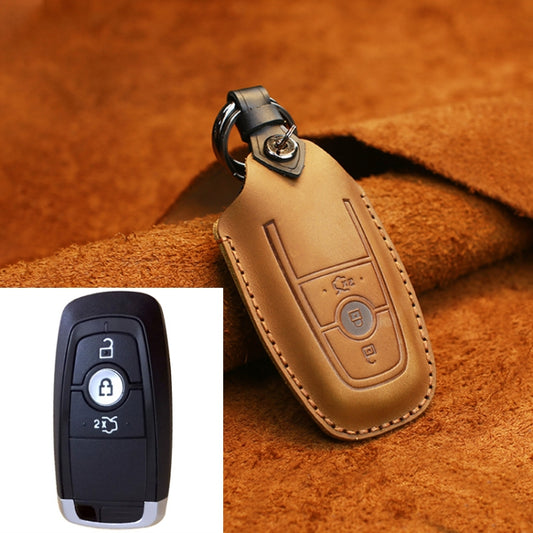 For Ford Car Cowhide Leather Key Protective Cover Key Case, Three Keys Version (Brown) - In Car by buy2fix | Online Shopping UK | buy2fix