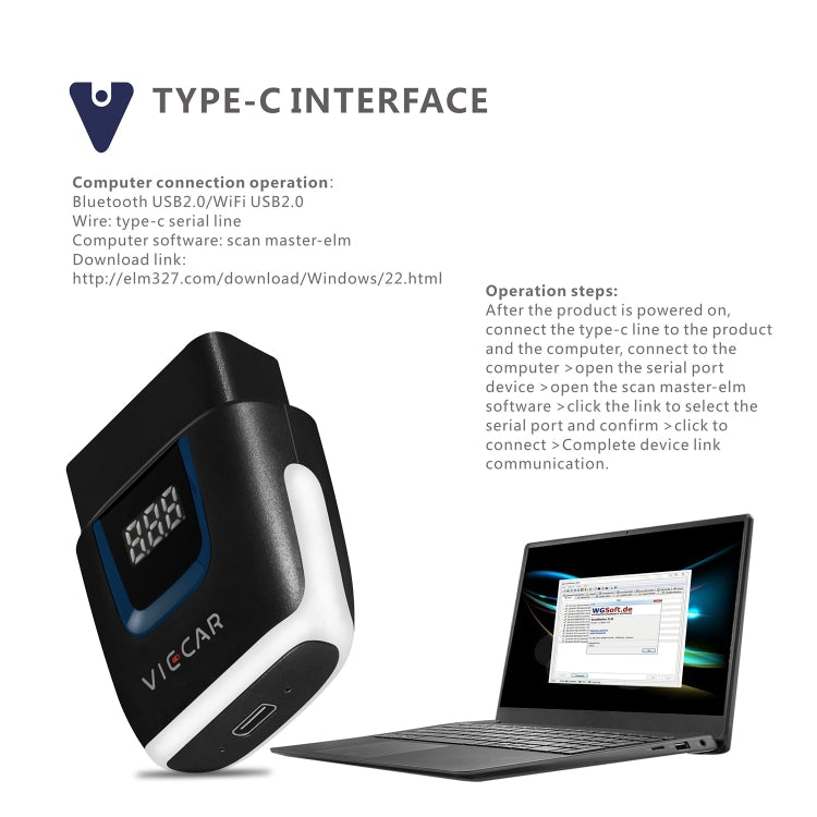 Viecar VP003 Car Mini OBD + USB / Type-C Interface Fault Detector V2.2 Bluetooth Diagnostic Tool - In Car by buy2fix | Online Shopping UK | buy2fix