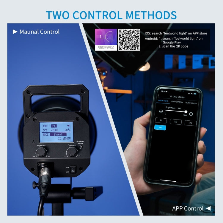 FEELWORLD FL125D 125W Daylight Point Source Video Light, Bluetooth APP Control(EU Plug) - Shoe Mount Flashes by FEELWORLD | Online Shopping UK | buy2fix