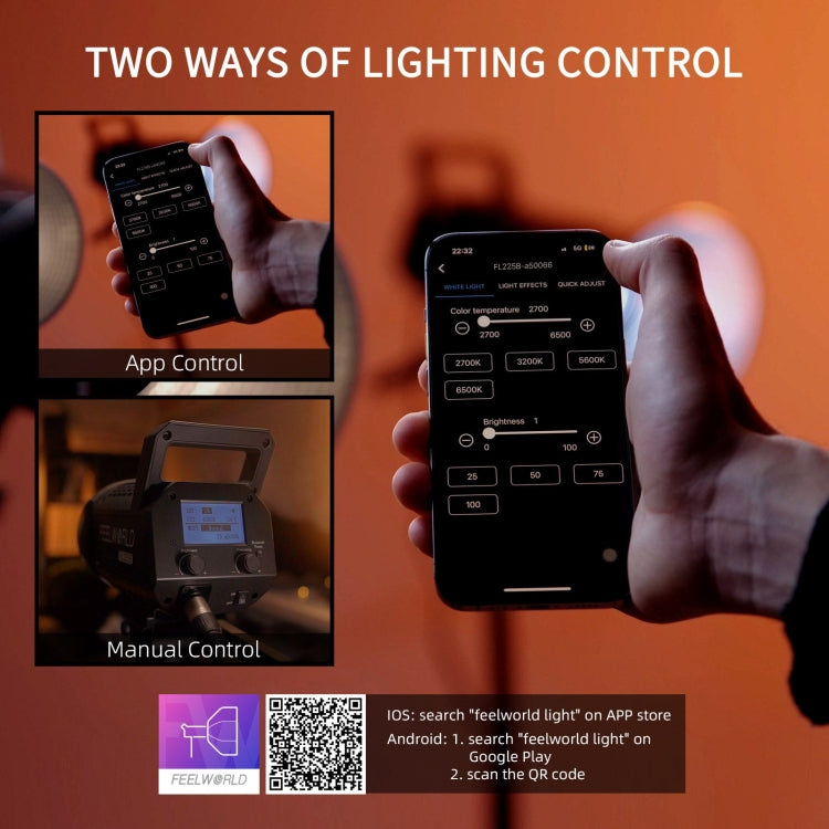 FEELWORLD FL225B 225W Bi-color Point Source Video Light, Bluetooth APP Control (EU Plug) - Shoe Mount Flashes by FEELWORLD | Online Shopping UK | buy2fix