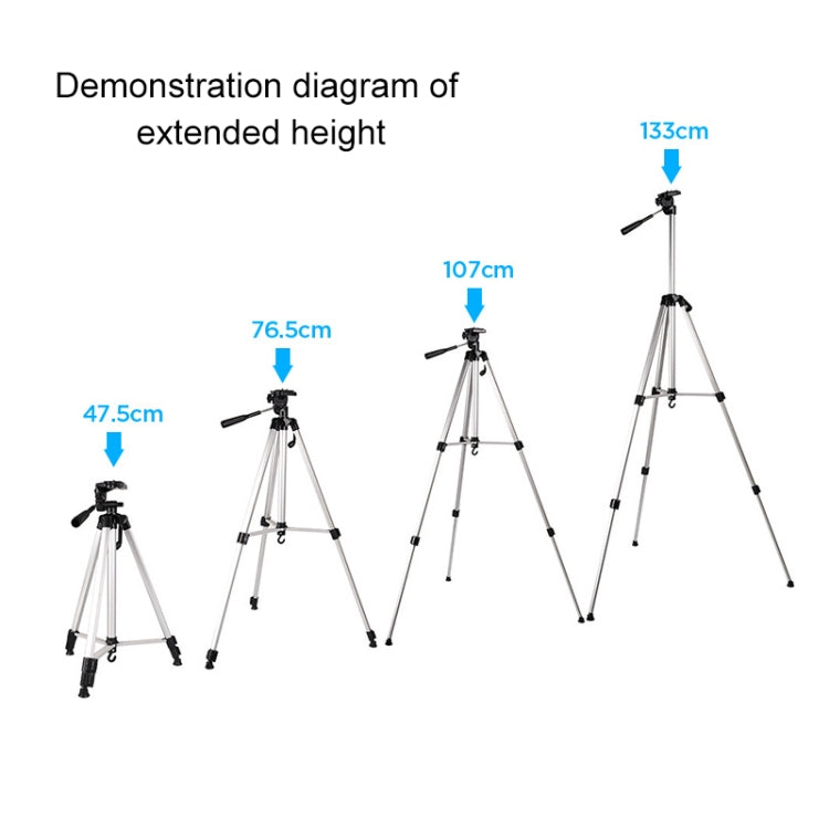 Live Broadcast Tripod 3-Section Folding Legs Aluminum Alloy Tripod Mount with U-Shape Three-Dimensional Tripod Head & Phone Clamp for DSLR & Digital Camera, Adjustable Height: 47.5-133cm - Camera Accessories by buy2fix | Online Shopping UK | buy2fix