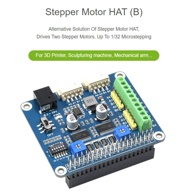 Waveshare HRB8825 Stepper Motor HAT For Raspberry Pi, Drives Two Stepper Motors, Up To 1/32 Microstepping - Modules Expansions Accessories by WAVESHARE | Online Shopping UK | buy2fix