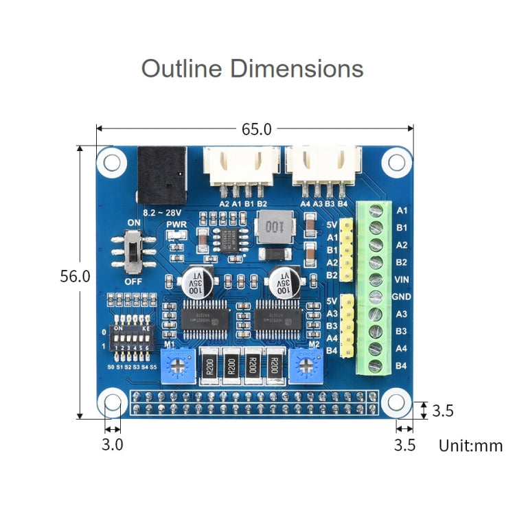 Waveshare HRB8825 Stepper Motor HAT For Raspberry Pi, Drives Two Stepper Motors, Up To 1/32 Microstepping - Modules Expansions Accessories by WAVESHARE | Online Shopping UK | buy2fix