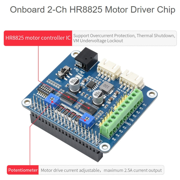 Waveshare HRB8825 Stepper Motor HAT For Raspberry Pi, Drives Two Stepper Motors, Up To 1/32 Microstepping - Modules Expansions Accessories by WAVESHARE | Online Shopping UK | buy2fix