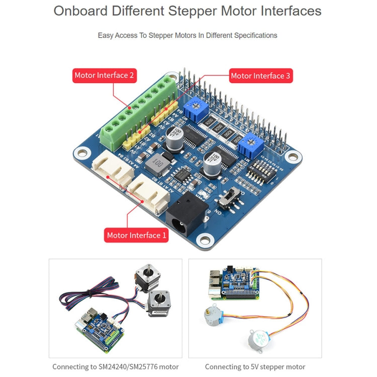 Waveshare HRB8825 Stepper Motor HAT For Raspberry Pi, Drives Two Stepper Motors, Up To 1/32 Microstepping - Modules Expansions Accessories by WAVESHARE | Online Shopping UK | buy2fix