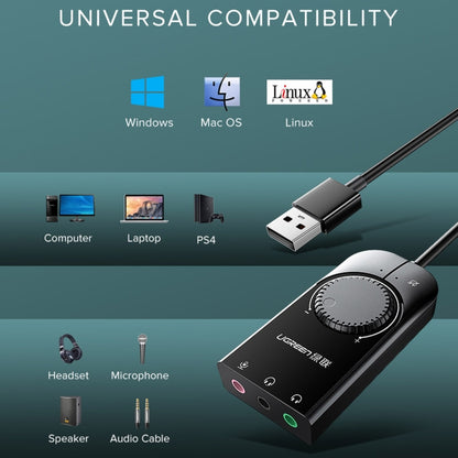 UGREEN CM109 USB to 3-ports 3.5mm Computer External Audio Card with Volume Adjustment Wheel, Length: 15cm - USB Sound by UGREEN | Online Shopping UK | buy2fix