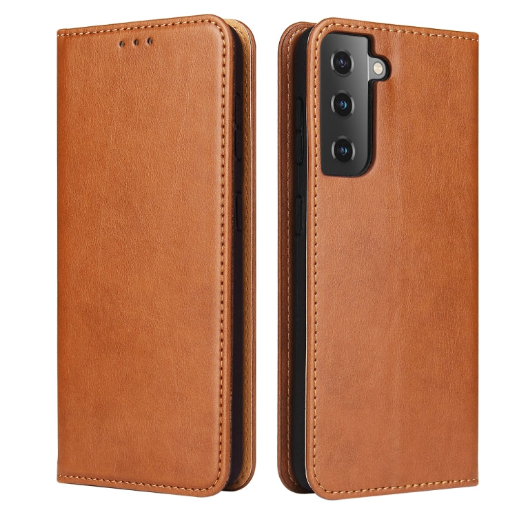 For Samsung Galaxy S21 5G Fierre Shann PU Genuine Leather Texture Horizontal Flip Leather Case with Holder & Card Slots & Wallet(Brown) - Galaxy S21 5G Cases by FIERRE SHANN | Online Shopping UK | buy2fix