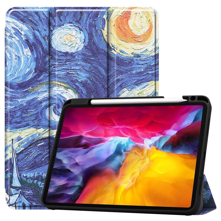 For iPad Pro 11 2022 / 2021 Colored Drawing Horizontal Flip TPU + PU Leather Tablet Case with Three-folding Holder & Sleep / Wake-up Function & Pen Slot(Starry Sky) - Apple Accessories by buy2fix | Online Shopping UK | buy2fix