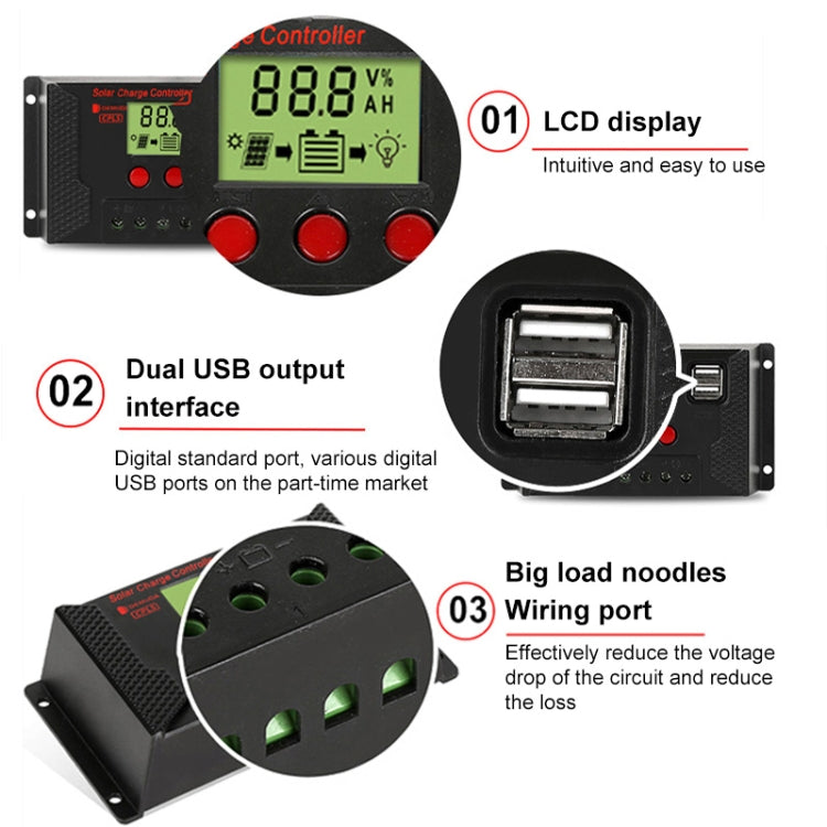 PWM Solar Controller 12V / 24V Lithium Battery Charging Photovoltaic Panel Charging Street Light Controller with Dual USB Output, Model:CPLS-30A - Consumer Electronics by buy2fix | Online Shopping UK | buy2fix