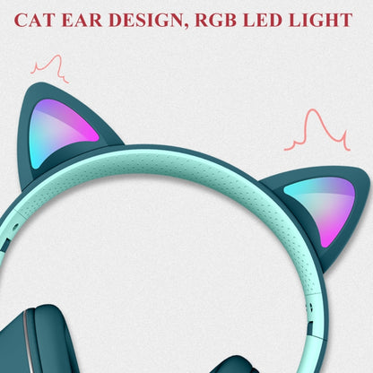 AKZ-022 USB + 3.5mm Port Cat Ear Design Foldable LED Headset with Mic(Light Blue) - Multimedia Headset by buy2fix | Online Shopping UK | buy2fix