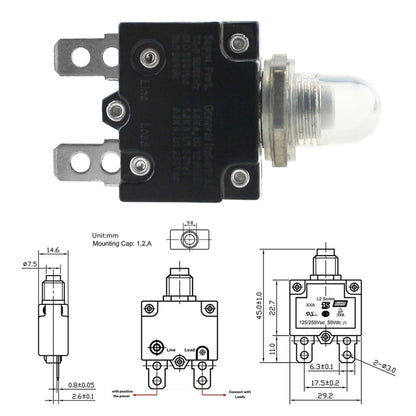 L2 Series 50V Car Overload Protector Manual Reset DC Circuit Breaker with Waterproof Cover, Current:10A - In Car by buy2fix | Online Shopping UK | buy2fix