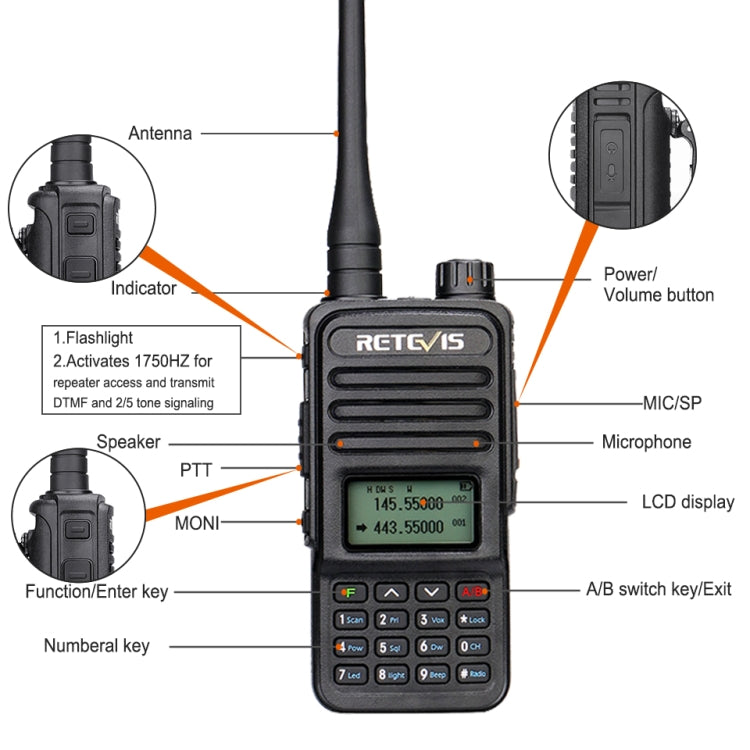 RETEVIS RT85 EU Frequency 136.000-174.000MHz+400.000-470.000MHz 200CHS Dual Band Digital Two Way Radio Handheld Walkie Talkie(Black) - Handheld Walkie Talkie by RETEVIS | Online Shopping UK | buy2fix