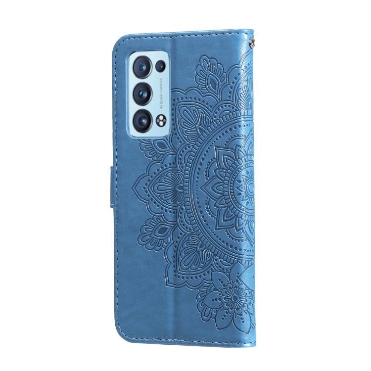 For OPPO Reno 6 Pro+ 5G 7-petal Flowers Embossing Pattern Horizontal Flip PU Leather Case with Holder & Card Slots & Wallet & Photo Frame(Blue) - OPPO Cases by buy2fix | Online Shopping UK | buy2fix