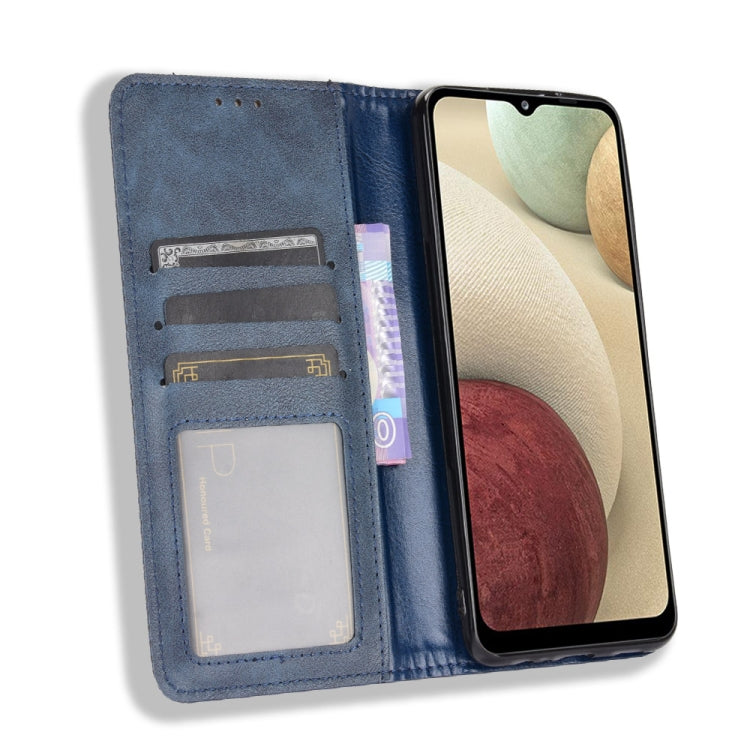 For Samsung Galaxy M32 Magnetic Buckle Retro Crazy Horse Texture Horizontal Flip Leather Case with Holder & Card Slots & Photo Frame(Blue) - Galaxy Phone Cases by buy2fix | Online Shopping UK | buy2fix