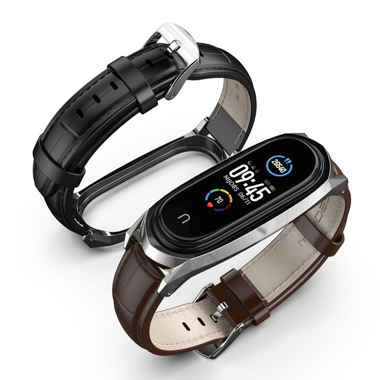 For Xiaomi Mi Band 6 / 5 / 4 / 3 Mijobs GT First Layer Cowhide Watch Band(Oil Black+Black) - Watch Bands by MIJOBS | Online Shopping UK | buy2fix