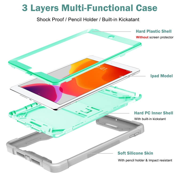 For iPad 10.2 2021 / 2020 / 2019 Silicone + PC Shockproof Protective Case with Holder(Gray + Green) - iPad 10.2 Cases by buy2fix | Online Shopping UK | buy2fix