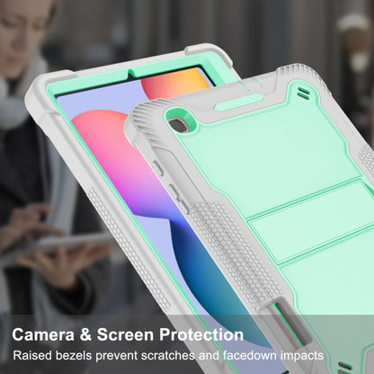 For Samsung Galaxy Tab S6 Lite Silicone + PC Shockproof Protective Case with Holder(Gray + Green) - Tab S6 Lite P610 / P615 by buy2fix | Online Shopping UK | buy2fix