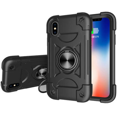 For iPhone XR Shockproof Silicone + PC Protective Case with Dual-Ring Holder(Black) - More iPhone Cases by buy2fix | Online Shopping UK | buy2fix