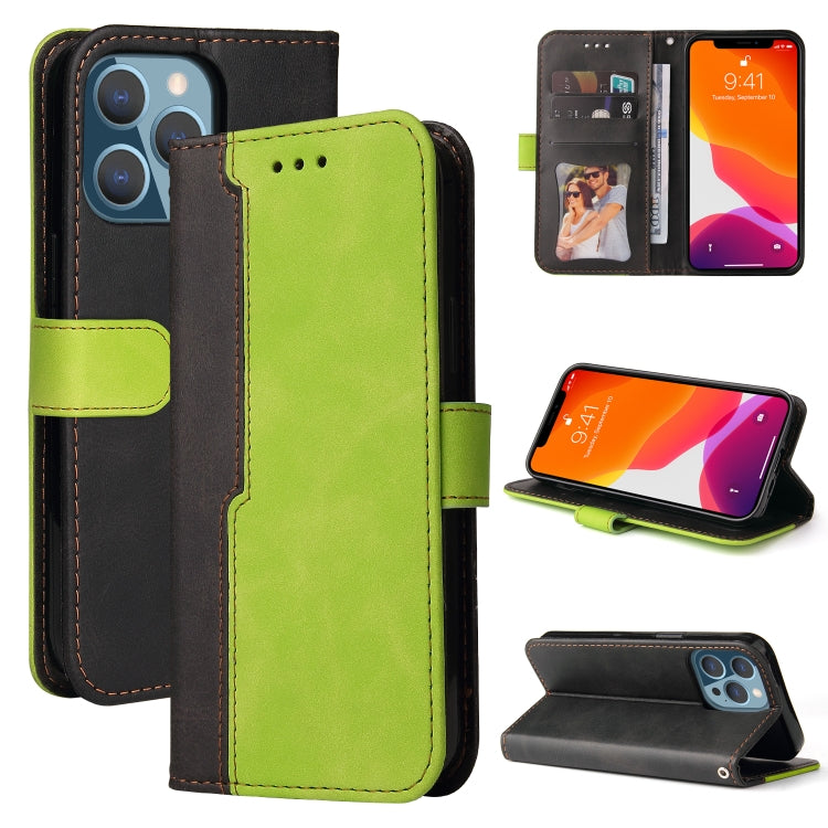 For iPhone 13 Pro Business Stitching-Color Horizontal Flip PU Leather Case with Holder & Card Slots & Photo Frame  (Green) - iPhone 13 Pro Cases by buy2fix | Online Shopping UK | buy2fix