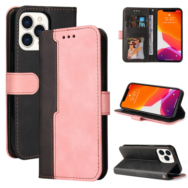 For iPhone 13 Pro Max Business Stitching-Color Horizontal Flip PU Leather Case with Holder & Card Slots & Photo Frame  (Pink) - iPhone 13 Pro Max Cases by buy2fix | Online Shopping UK | buy2fix