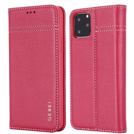 For iPhone 11 Pro Max GEBEI Top-grain Leather Horizontal Flip Protective Case with Holder & Card Slots(Rose Red) - iPhone 11 Pro Max Cases by GEBEI | Online Shopping UK | buy2fix