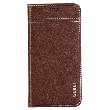 For iPhone XR GEBEI Top-grain Leather Horizontal Flip Protective Case with Holder & Card Slots(Brown) - More iPhone Cases by GEBEI | Online Shopping UK | buy2fix