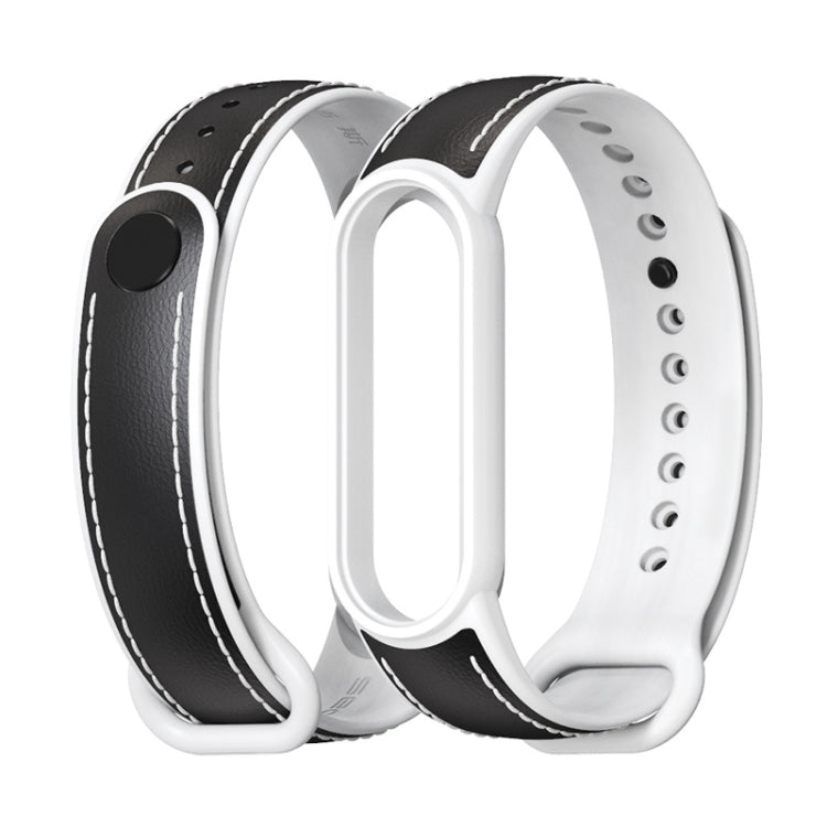 For Xiaomi Mi Band 5/6/7 MIJOBS TPU + Leather Watch Band(Black+White) - Watch Bands by MIJOBS | Online Shopping UK | buy2fix