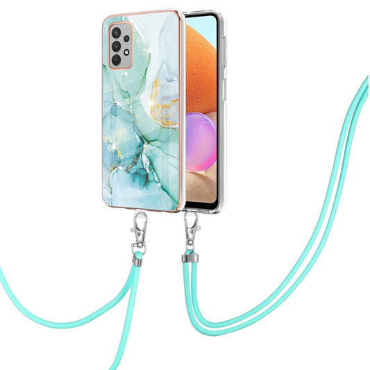 For Samsung Galaxy A32 4G EU Version Electroplating Marble Pattern IMD TPU Shockproof Case with Neck Lanyard(Green 003) - Samsung Accessories by buy2fix | Online Shopping UK | buy2fix