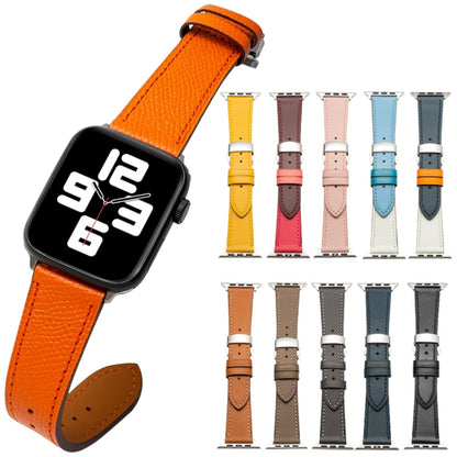 Butterfly Clasp  Top Layer Cowhide Leather Strap Watch Band For Apple Watch Series 8&7 41mm / SE 2&6&SE&5&4 40mm / 3&2&1 38mm(Yellow) - Watch Bands by buy2fix | Online Shopping UK | buy2fix