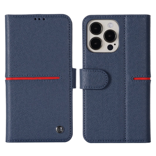 For iPhone 13 Pro Max GEBEI Top-grain Leather Horizontal Flip Protective Case with Holder & Card Slots & Wallet & Photo Frame (Blue) - iPhone 13 Pro Max Cases by GEBEI | Online Shopping UK | buy2fix
