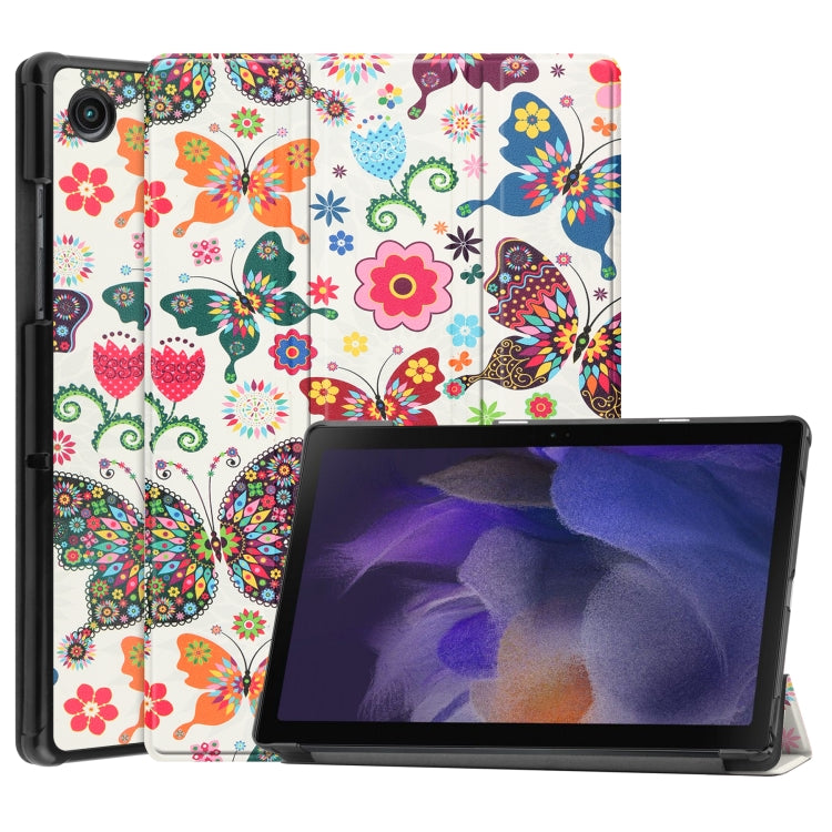 For Samsung Galaxy Tab A8 2021 Painted Leather Tablet Case with 3-Fold Holder(Color Butterfly) - Samsung Accessories by buy2fix | Online Shopping UK | buy2fix