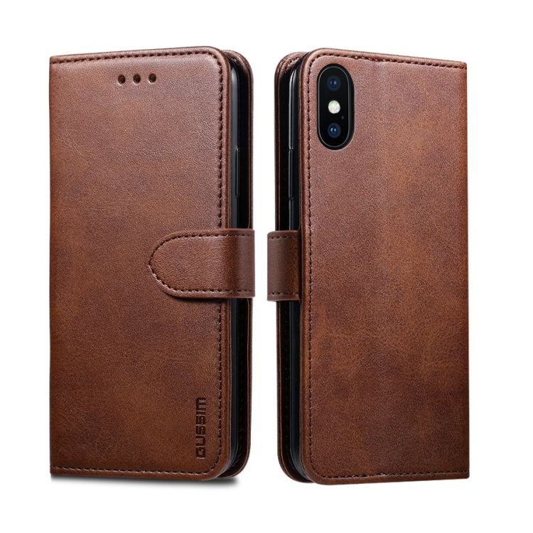 For iPhone X / XS GUSSIM Magnetic Horizontal Flip Leather Case with Holder & Card Slots & & Wallet(Brown) - More iPhone Cases by GUSSIM | Online Shopping UK | buy2fix