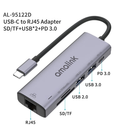 amalink 95122D Type-C / USB-C to RJ45 + 2 Ports USB + PD 3.0 Multi-function HUB(Grey) - USB HUB by amalink | Online Shopping UK | buy2fix