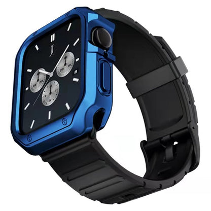 Silicone Watch Band + Watch Case Set For Apple Watch Series 7 45mm(Black Blue) - Watch Bands by buy2fix | Online Shopping UK | buy2fix