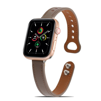 Double Rivets Leather Watch Band for Apple Watch Ultra 49mm&Watch Ultra 2 49mm / Series 9&8&7 45mm / SE 3&SE 2&6&SE&5&4 44mm / 3&2&1 42mm(Light Brown) - Watch Bands by buy2fix | Online Shopping UK | buy2fix