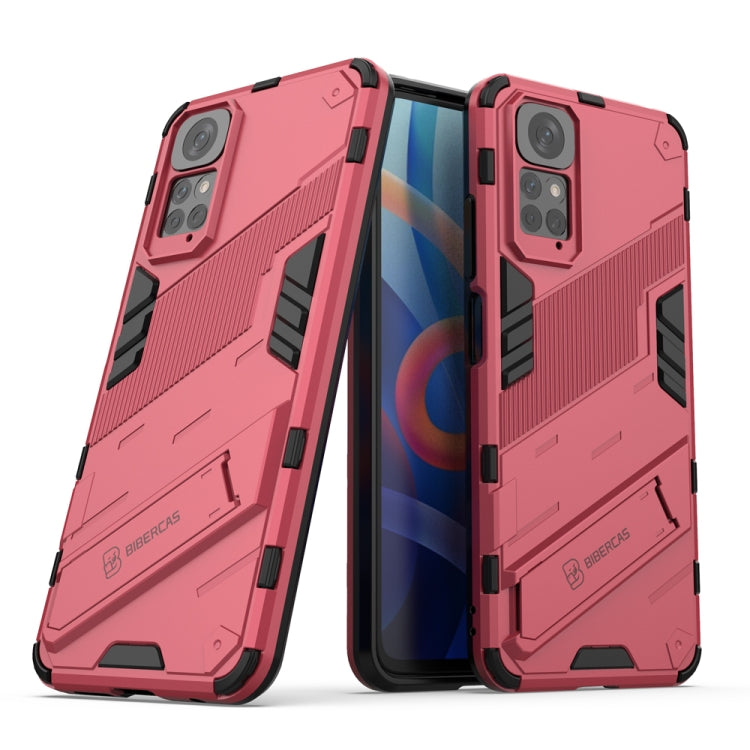 For Xiaomi Redmi Note 11 / Note 11S Global Punk Armor 2 in 1 PC + TPU Shockproof Phone Case with Invisible Holder(Light Red) - Xiaomi Cases by buy2fix | Online Shopping UK | buy2fix