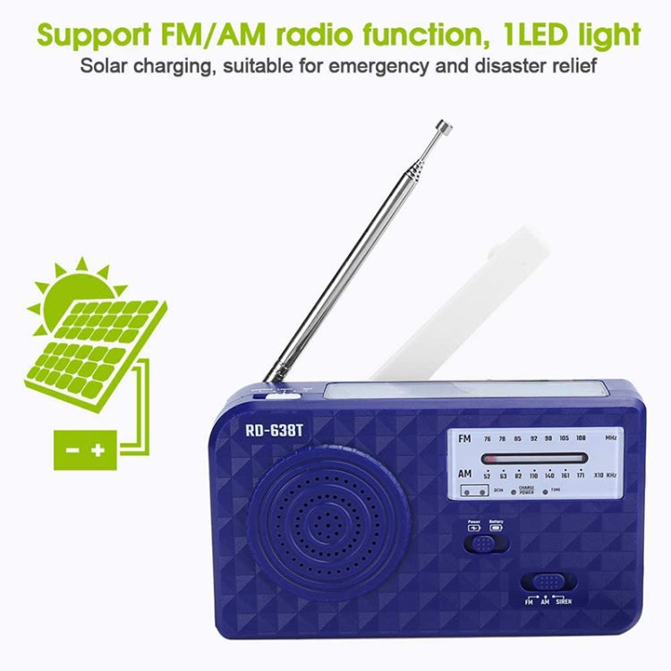 RD-638T Two-band Solar Powered AM / FM Radio Player Flashlight with Dynamo Function(Blue) - Consumer Electronics by buy2fix | Online Shopping UK | buy2fix