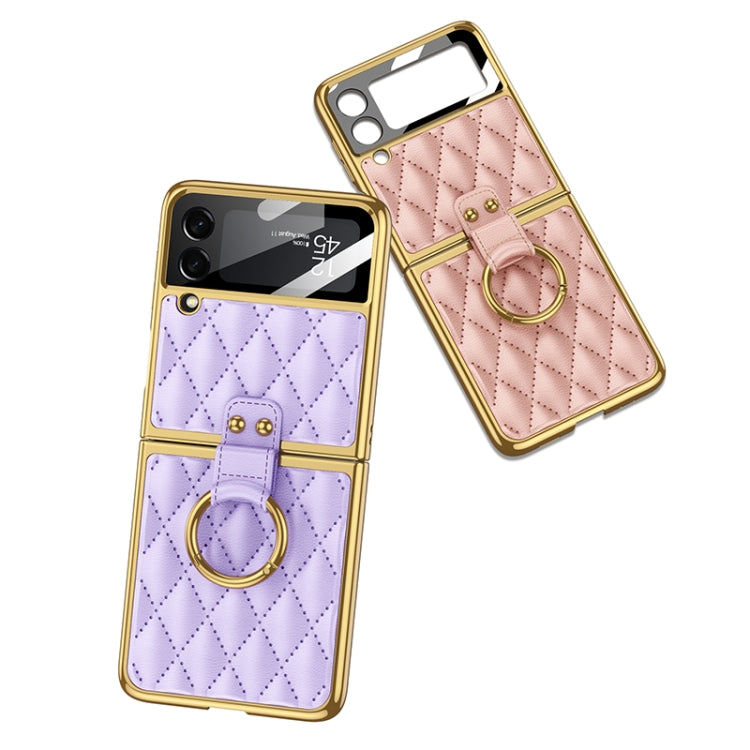 For Samsung Galaxy Z Flip3 5G GKK Integrated Plating + Leather Phone Case with Ring(Purple) - Galaxy Phone Cases by GKK | Online Shopping UK | buy2fix