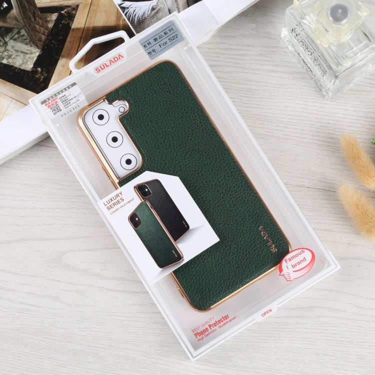 For Samsung Galaxy S22+ 5G SULADA Shockproof TPU + Handmade Leather Phone Case(Green) - Galaxy S22+ 5G Cases by SULADA | Online Shopping UK | buy2fix