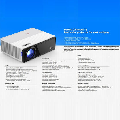 VIVIBRIGHT D5000 1920x1080P 420ANSI 6000Lumens LCD + LED HD Digital Projector, Basic Version US Plug - Consumer Electronics by VIVIBRIGHT | Online Shopping UK | buy2fix