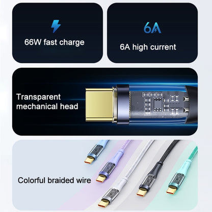 USAMS US-SJ572 Type-C / USB-C 66W Aluminum Alloy Transparent Charging Cata Cable, Length: 1.2m(Purple) -  by USAMS | Online Shopping UK | buy2fix