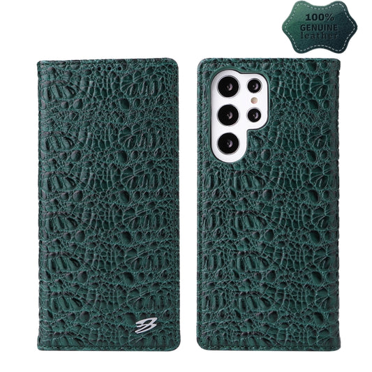 For Samsung Galaxy S22 Ultra 5G Fierre Shann Crocodile Texture Magnetic Genuine Leather Phone Case(Green) - Galaxy S22 Ultra 5G Cases by FIERRE SHANN | Online Shopping UK | buy2fix