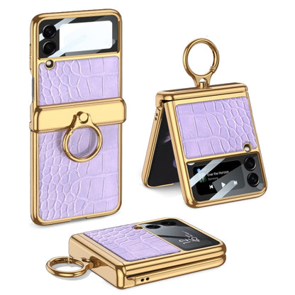 For Samsung Galaxy Z Flip3 5G GKK Integrated Plating + Leather Flip Phone Case(Crocodile Purple) - Galaxy Phone Cases by GKK | Online Shopping UK | buy2fix