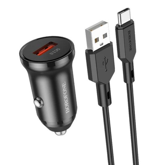 Borofone BZ18 Single USB Port QC3.0 Car Charger with Type-C / USB-C Charging Cable(Black) - Car Charger by Borofone | Online Shopping UK | buy2fix