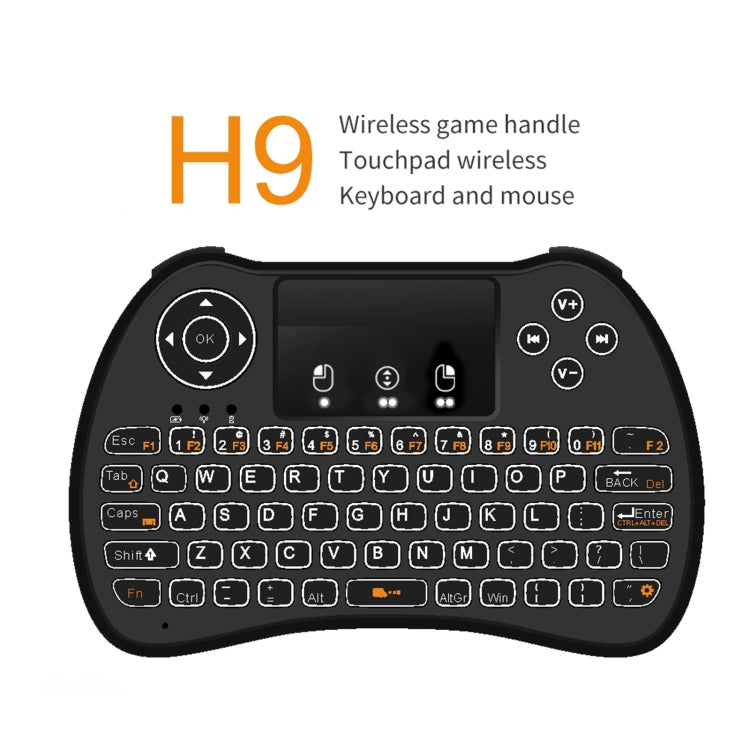 H9 2.4GHz Mini Wireless Air Mouse QWERTY Keyboard with White Backlight & Touchpad for PC, TV(Black) - MINI PC Accessories & Gadgets by buy2fix | Online Shopping UK | buy2fix